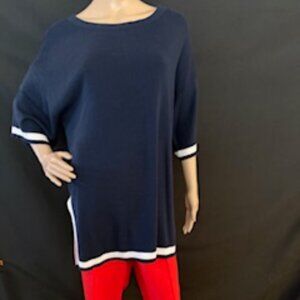 Preston York Navy Knit Top & Red Crepe Pants Set (Size XL Top / 16 Pant)